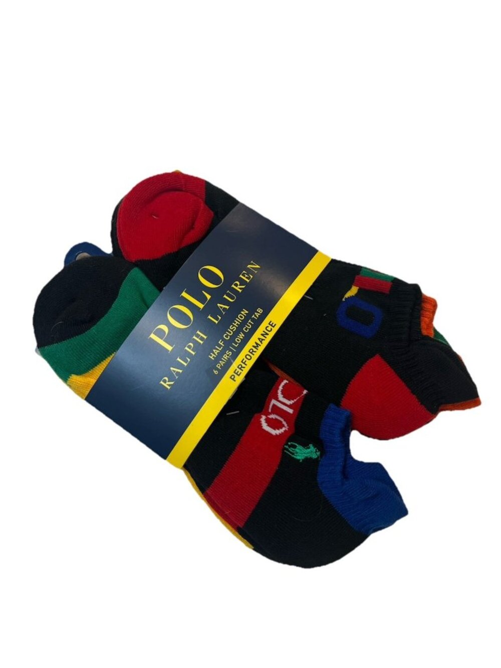 Polo Ralph Lauren Mens 6 Pack Low Cut Socks 10-13 Multicolor Performance NWT